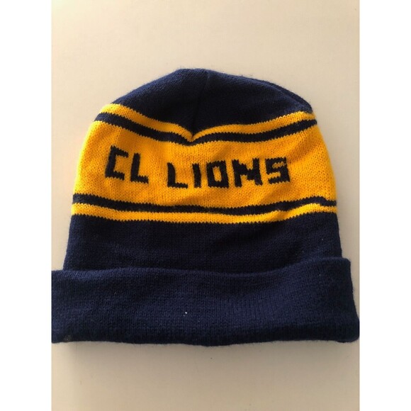 CL Lions Winter Hat Blue Gold Adult Size by WK Made in the USA - Picture 1 of 3